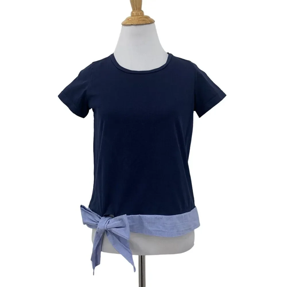 J Crew Side Tie T Shirt Womens XS Extra Small Ribbon Trim Short Sleeve Tee *READ